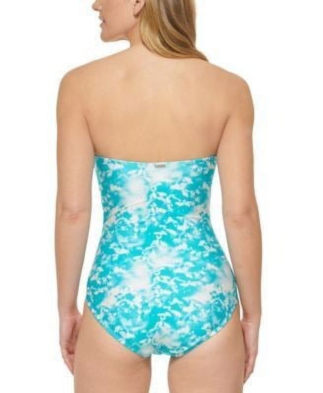 Calvin Klein TROPICAL WATERS Printed V-Notch Bandeau One-Piece Swimsuit, US 18