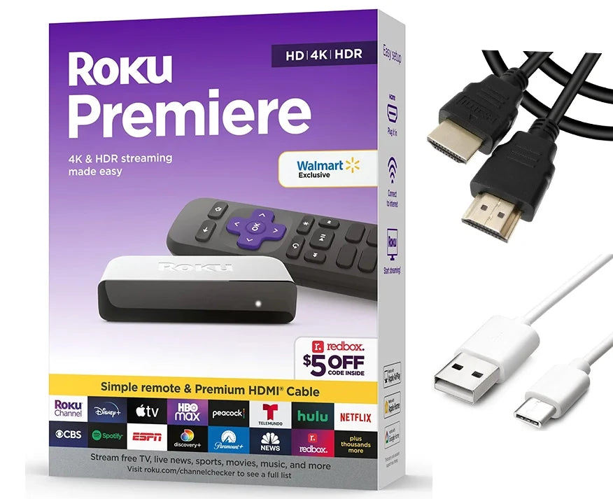Roku Premiere | 4K/HDR Streaming Media Player Wi-FiÂ® Enabled with Premium High Speed HDMIÂ® Cable and Simple Remote + Tigology Accessories