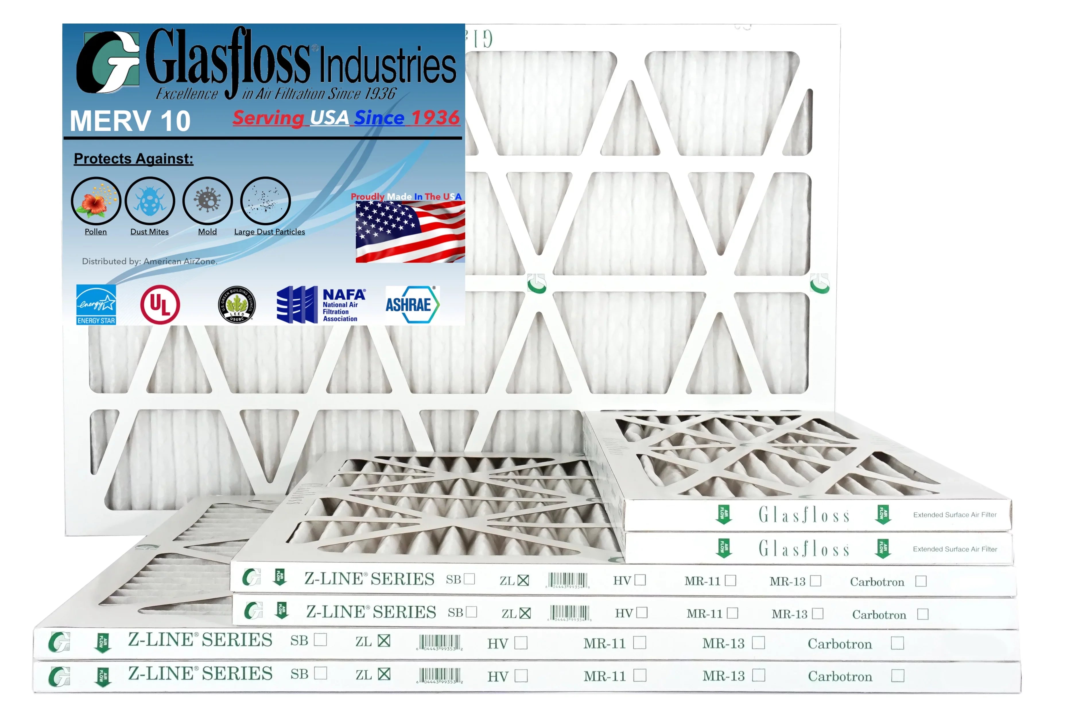 Glasfloss Air Filter 18x36x2 - 2" MERV 10 - (Pack of 12) - Pleated AC or HVAC Air Filter - Furnace Air Filter - Home or Office - Made In The USA. - Exclusive Design