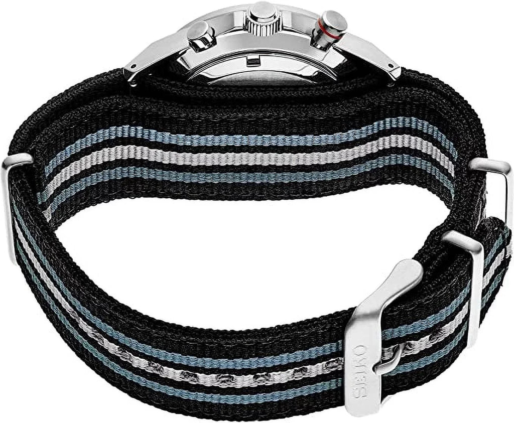 Seiko Men's Stainless Steel Japanese Quartz Dress Watch with Nylon Strap, Black, 22 (Model: SSB409) - Exclusive Design