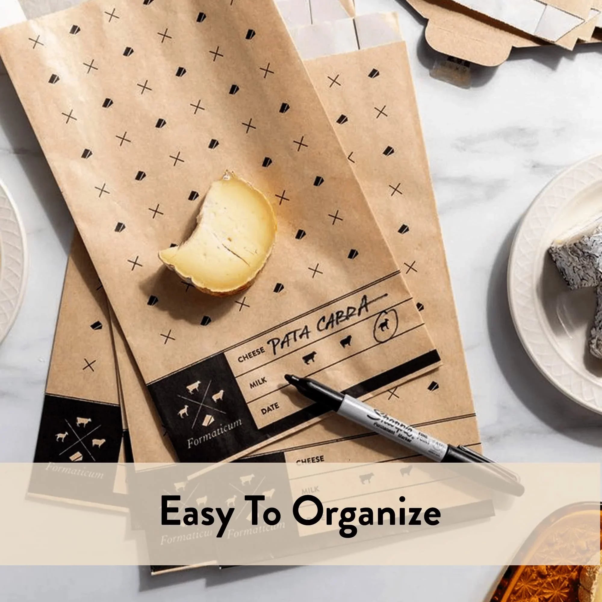 Stylish Formaticum Cheese Storage Bags, Keep Charcuterie Fresh, Wax Paper Bags, 75 Count