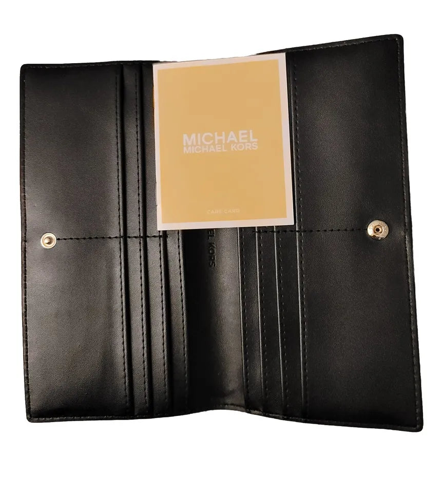 Stylish MICHAEL KORS JET SET REED LARGE FLAP BIFOLD SNAP WALLET BLACK AND WHITE