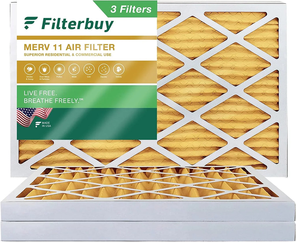 Filterbuy 15x30x2 MERV 11 Pleated HVAC AC Furnace Air Filters (3-Pack) - Exclusive Design