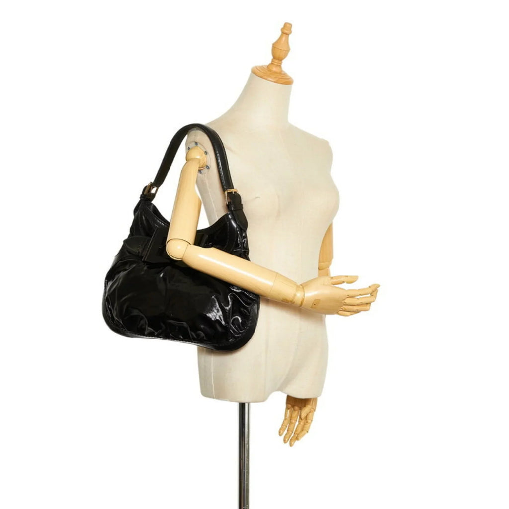 Pre-Owned Gucci Ribbon Handbag Hobo Bag 189885 Black Patent Leather Ladies GUCCI (Good)
