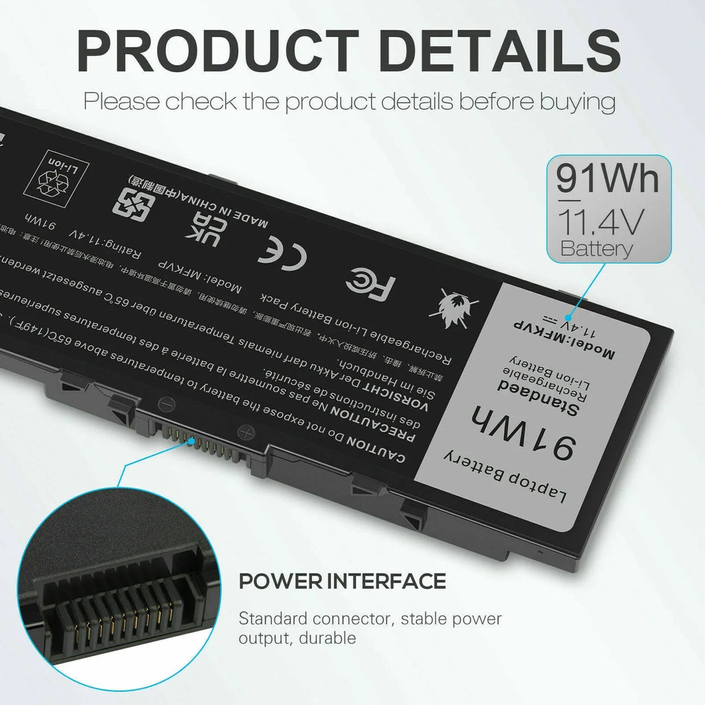 Battery MFKVP For Precision 15 7510 7520 7710 7720 M7510 M7710 TWCPG 0FNY7