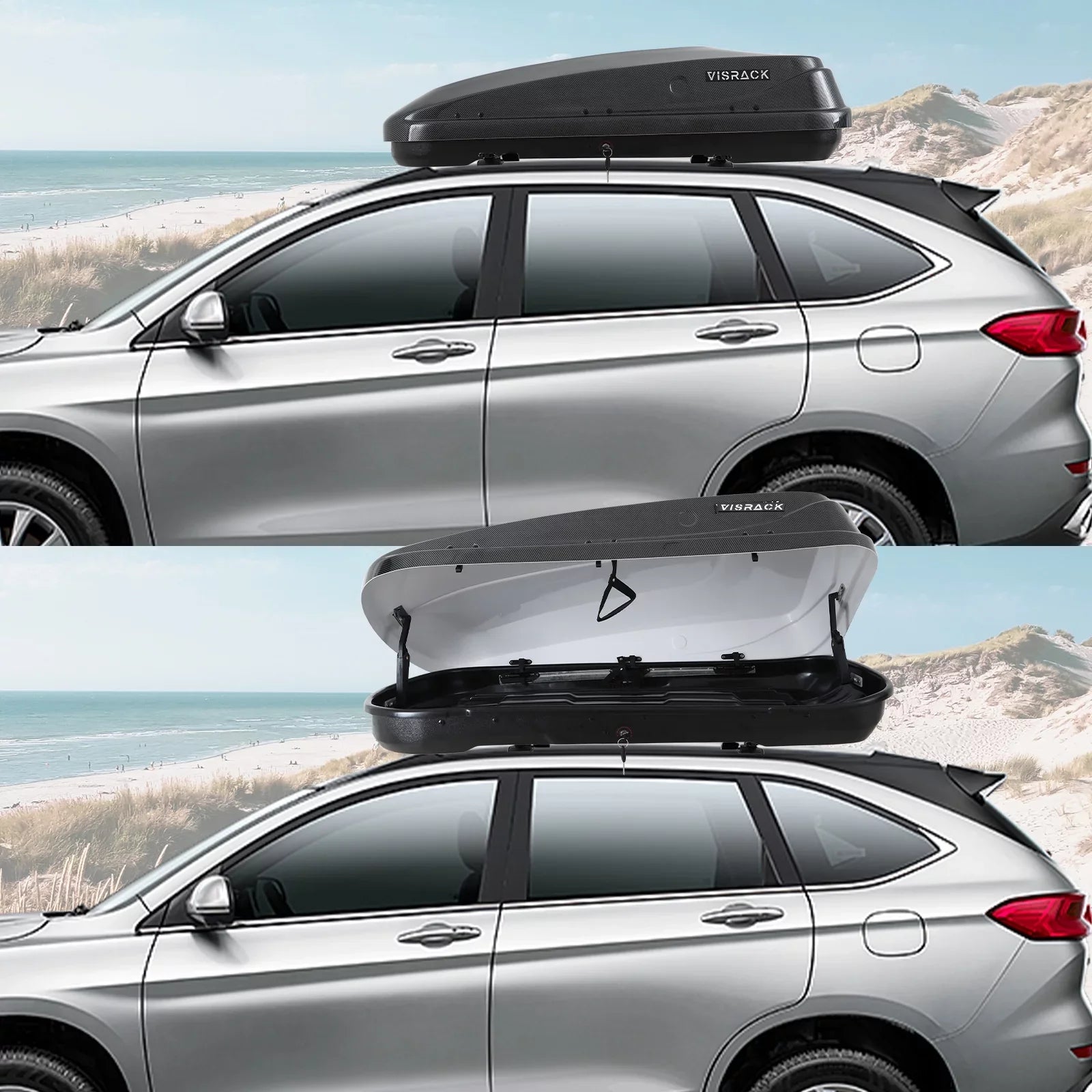 Large Rooftop Cargo Carrier Hard Shell Rooftop Cargo Box with Double Locks, 13 ftÂ³ Waterproof Cargo Box for SUV Rooftop 56.3" L x 30.3" W x 13.8" H, Carbon Fibre Grain