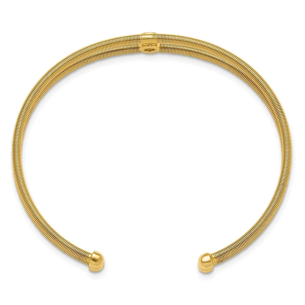 Auriga 925 Sterling Silver Polished Gold-tone Textured CZ Two Band Cuff Bracelet for Women - Exclusive Design