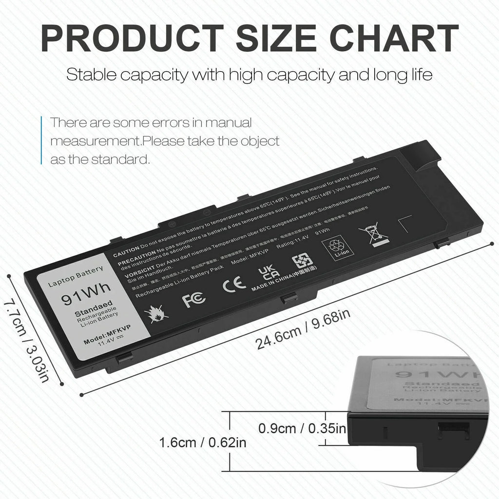 Battery MFKVP For Precision 15 7510 7520 7710 7720 M7510 M7710 TWCPG 0FNY7