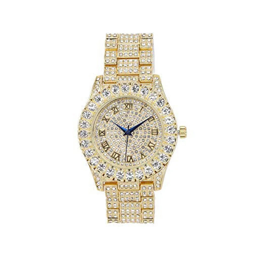 Bling'ed Out King and Queen Hip Hop Watch Set Perfect for Power Couples to Flaunt On and Off The Dance Floor - ST10325/ST10364 His&Hers(ST10327Gld Gld) - Exclusive Design