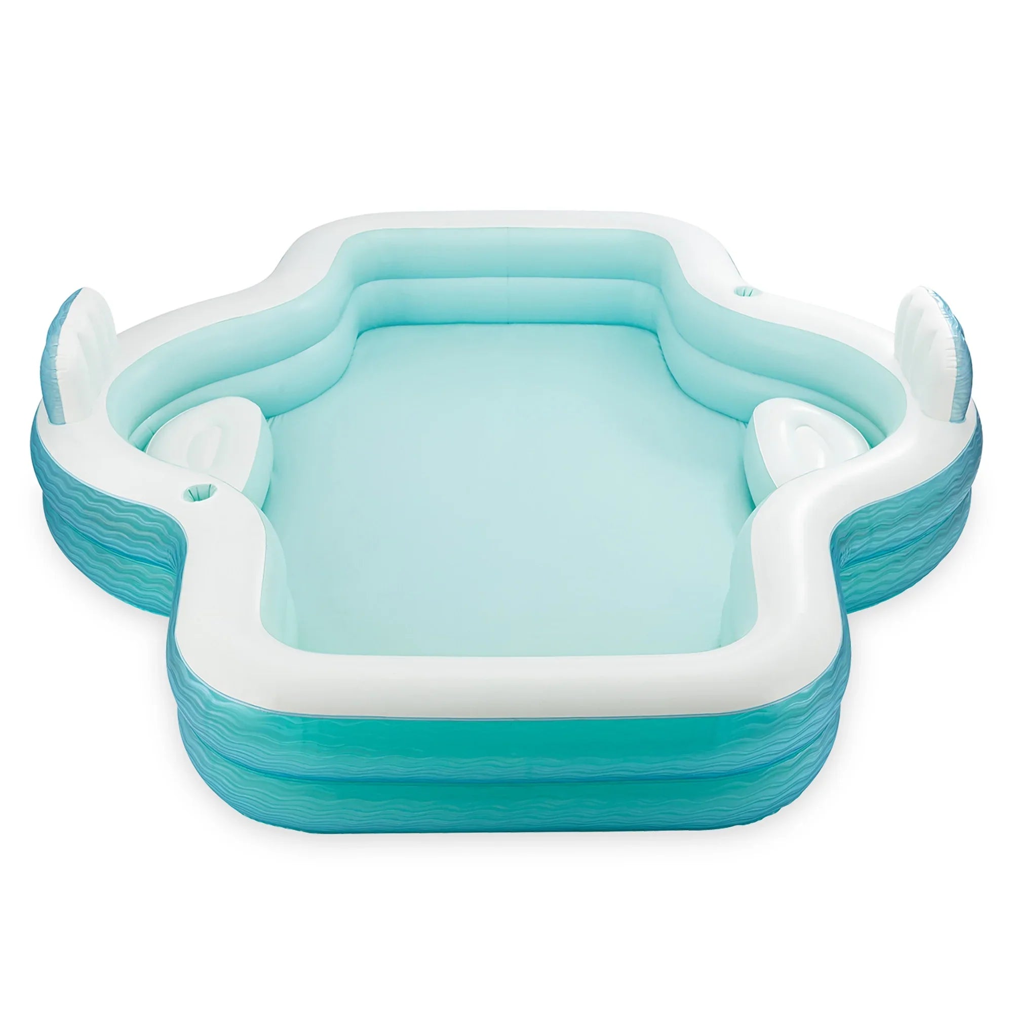 Stylish Funsicle: Shimmer Party Pool - 10ft Inflatable Lounge Pool, Teal & White, 120x110x18", Cup Holders, Comfortable Backrests, Outdoor Family Pool
