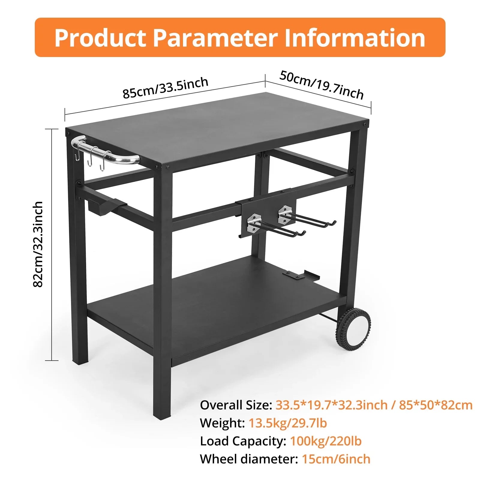 Stylish HomhougoâBarbecue truck Pizza Oven rack,Stainless steel portable barbecue truck Grill prep table with wheels and hooks,side handles,Two Grill truck tabletop grill Cooking station,Bar,Camping, Family