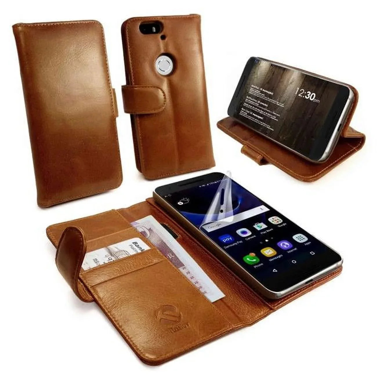 C1-89 Vintage Leather Wallet Free Screen Protector Case Cover for Huawei Nexus 6P - Brown - Exclusive Design
