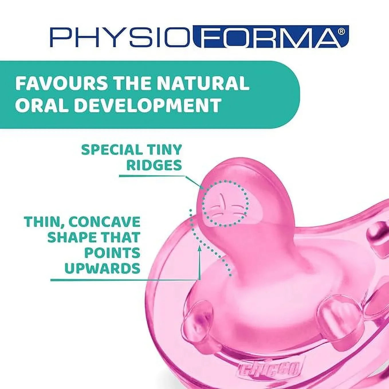 Stylish Chicco Physio Soft Baby Soother with Unique Shape to Support Psychological Breathing, Teether & Pacifier for Toddlers, BPA Free, 16-36M (Pink)