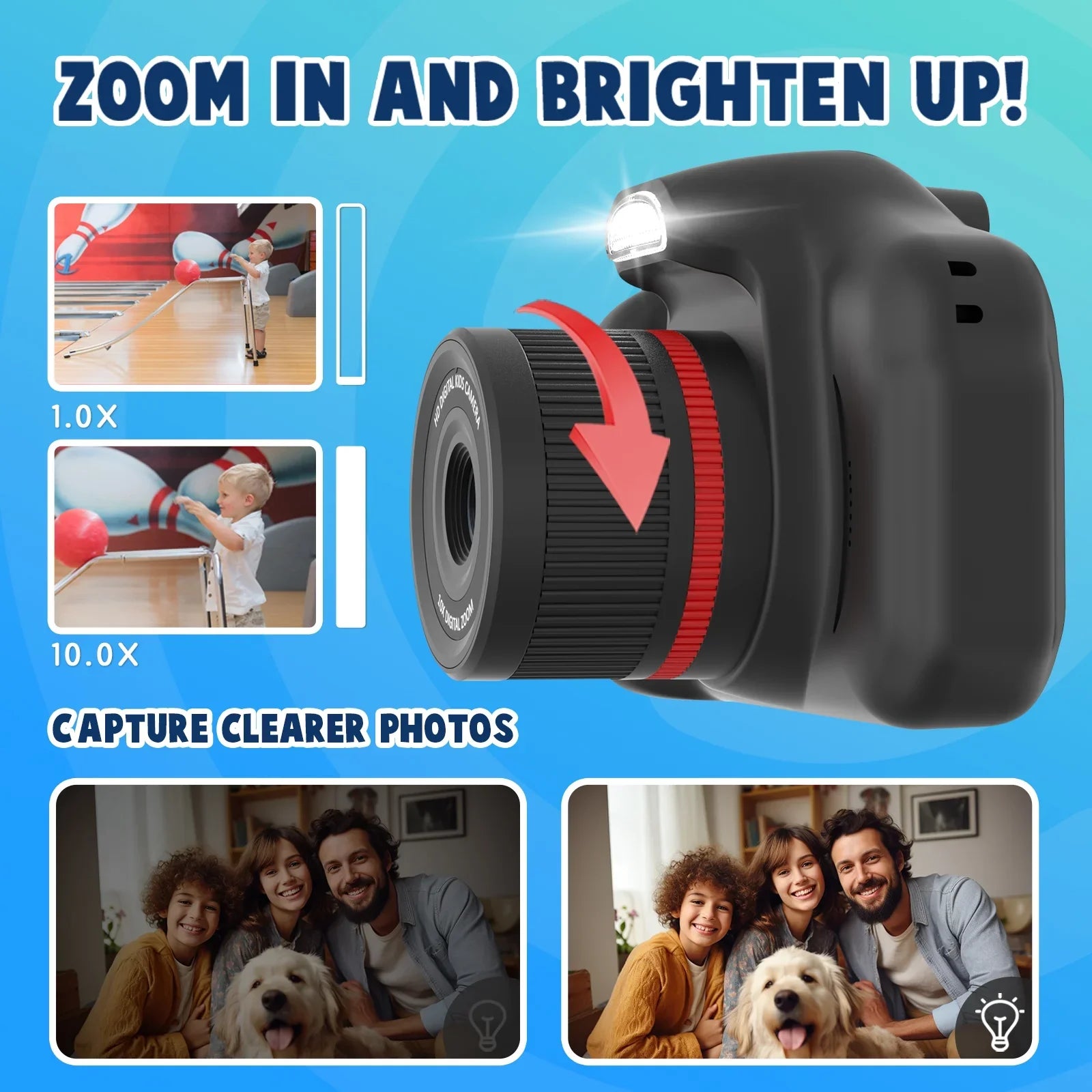Stylish Seckton Upgrade Kids Digital Camera with Fill Light, Toys for 5 6 7 8 9 10 Year Old Boys Birthday Gift -Black