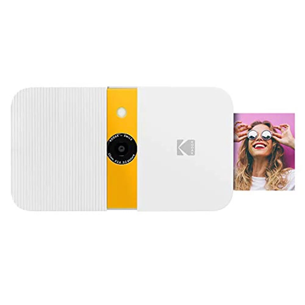Stylish KODAK Smile Instant Print Digital Camera (White/Yellow) Photo Frames Bundle with Soft Case