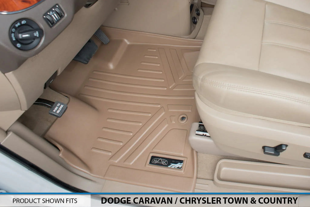 Stylish Smartliner Front 1st Row Floor Liner Mat Tan for 2008-2020 Dodge Grand Caravan