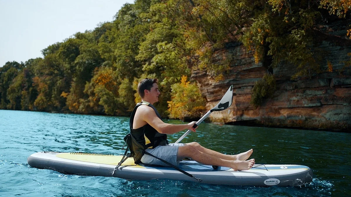 Blue Water Toys Inflatable Crossover Stand Up Paddle Board/Kayak Kit - Blue Yellow 10 feet by 32 inches - Exclusive Design