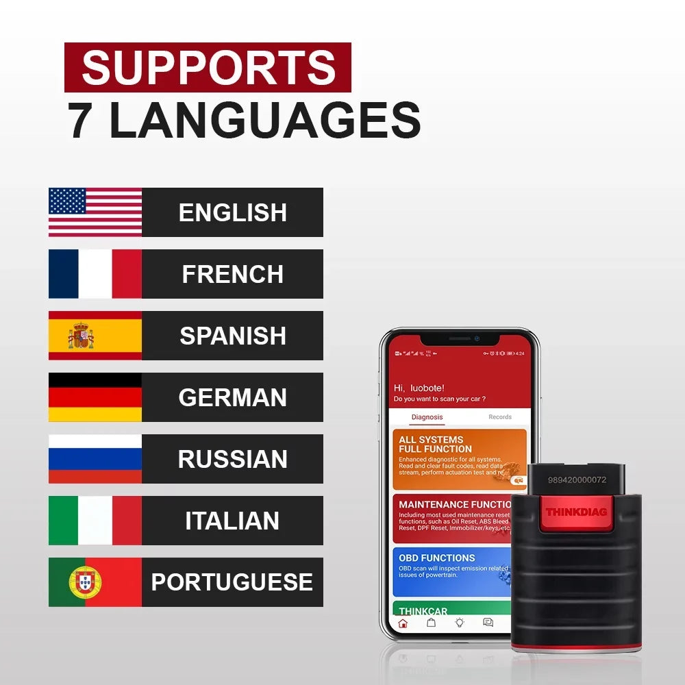 Bluetooth OBD2 Scanner Full Systems Car Diagnostic Tool Code Reader (2 Year Software Included) 15 Maintenance Functions for Cars Since 1996- THINKCAR THINKDIAG - Exclusive Design