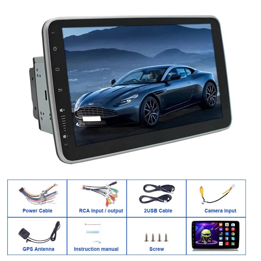 JahyShow Rotary Double Spindle Navigation - 10.1 Inch Android 9.1 GPS Player with Dual Din Touch Screen