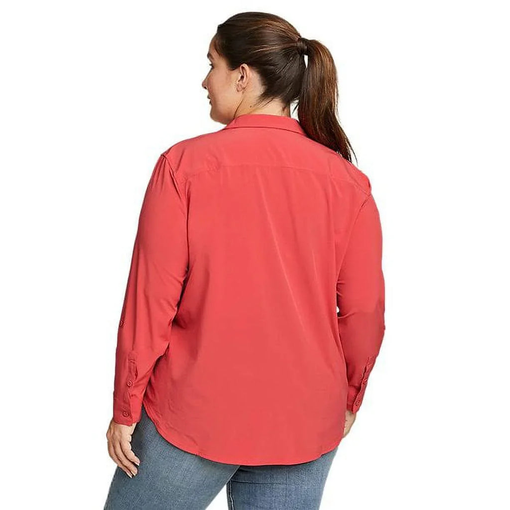 Eddie Bauer Ladiesâ Size Medium Departure 2.0 Long Sleeve Shirt, Chili (red)