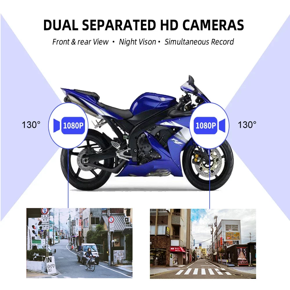 VSYSTO HD 1080P No Screen Motorcycle Dash Cam, WiFi Night Vision 130Â° Wide Angle Front & Rear Camera 2 Channels Video Driving Recorder, Loop Recording, G-sensor