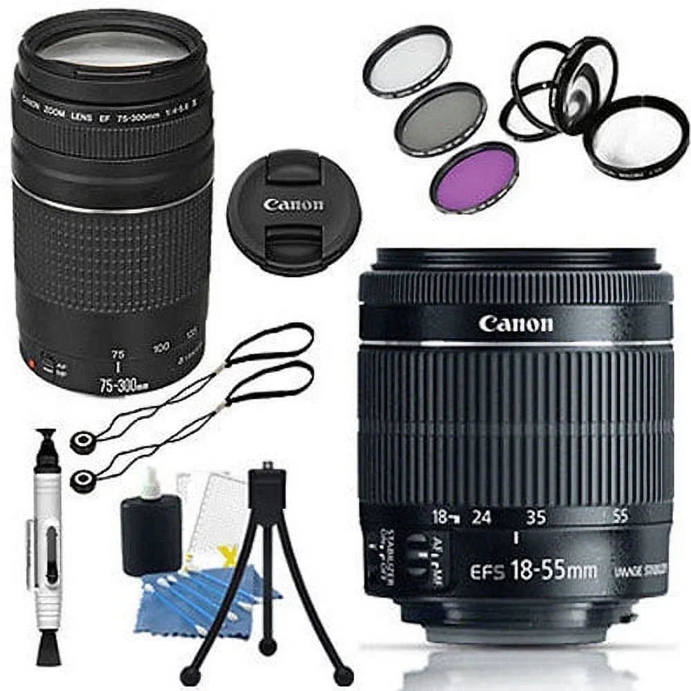 Stylish Canon EF-S 18-55mm f/3.5-5.6 STM Lens + Canon EF 75-300 III Autofocus Zoom Lens Bundle