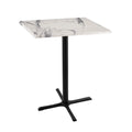 Indoor/Outdoor 42" Tall OD211 Black Table Base with 30" x 30" Foot and 30" x 30" Square Indoor/Outdoor White Marble Top by the Holland Bar Stool Co. - Exclusive Design