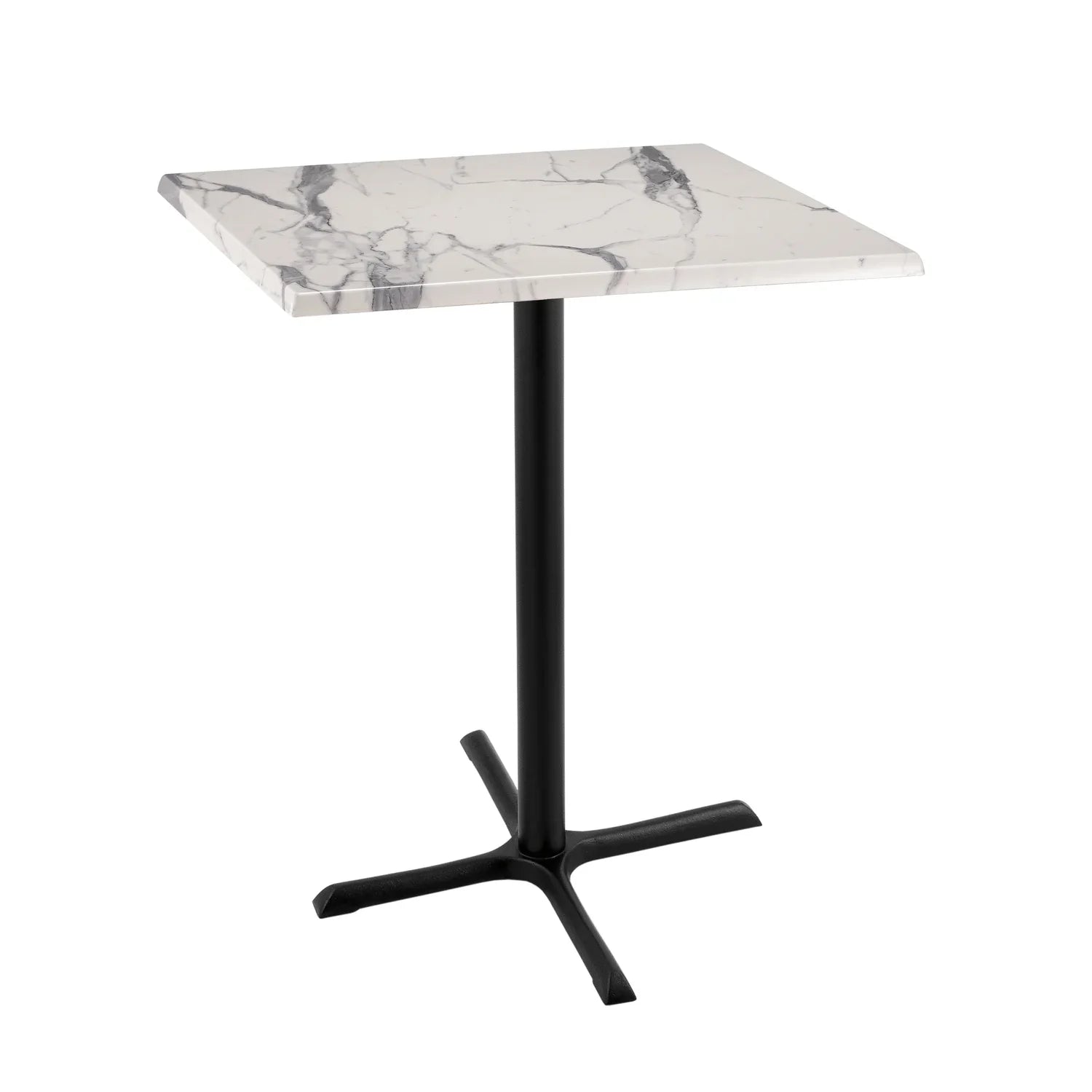 Indoor/Outdoor 42" Tall OD211 Black Table Base with 30" x 30" Foot and 30" x 30" Square Indoor/Outdoor White Marble Top by the Holland Bar Stool Co. - Exclusive Design
