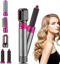 5-in-1 Electric Hair Dryer Brush - Negative Ionic Hair Styler with Detachable Brush Heads - Blow Dryer Brush for Straightening and Automatic Curling Styling, Color: GreyRed