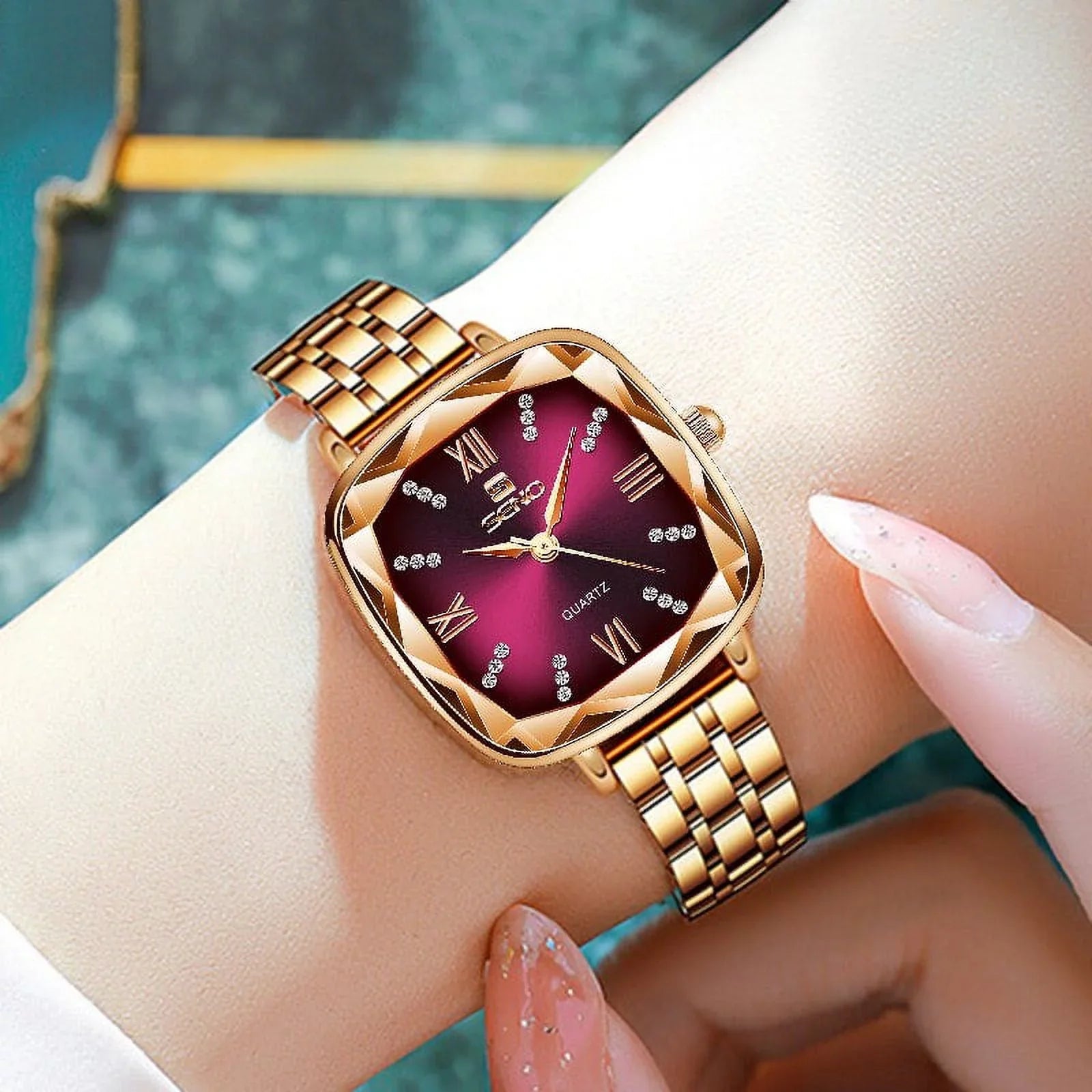 Stylish Women Wrist Watch 2022 Square Rose Gold Ladies Watch For Female Clock Stainless Steel Women Watches Top Brand Luxury Rhinestone