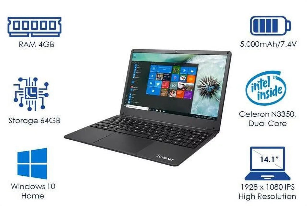 iView 1430NB-14.1in 1920x 1080 IPS High Resolution, Dual , 4GB/64GB and USB Mouse