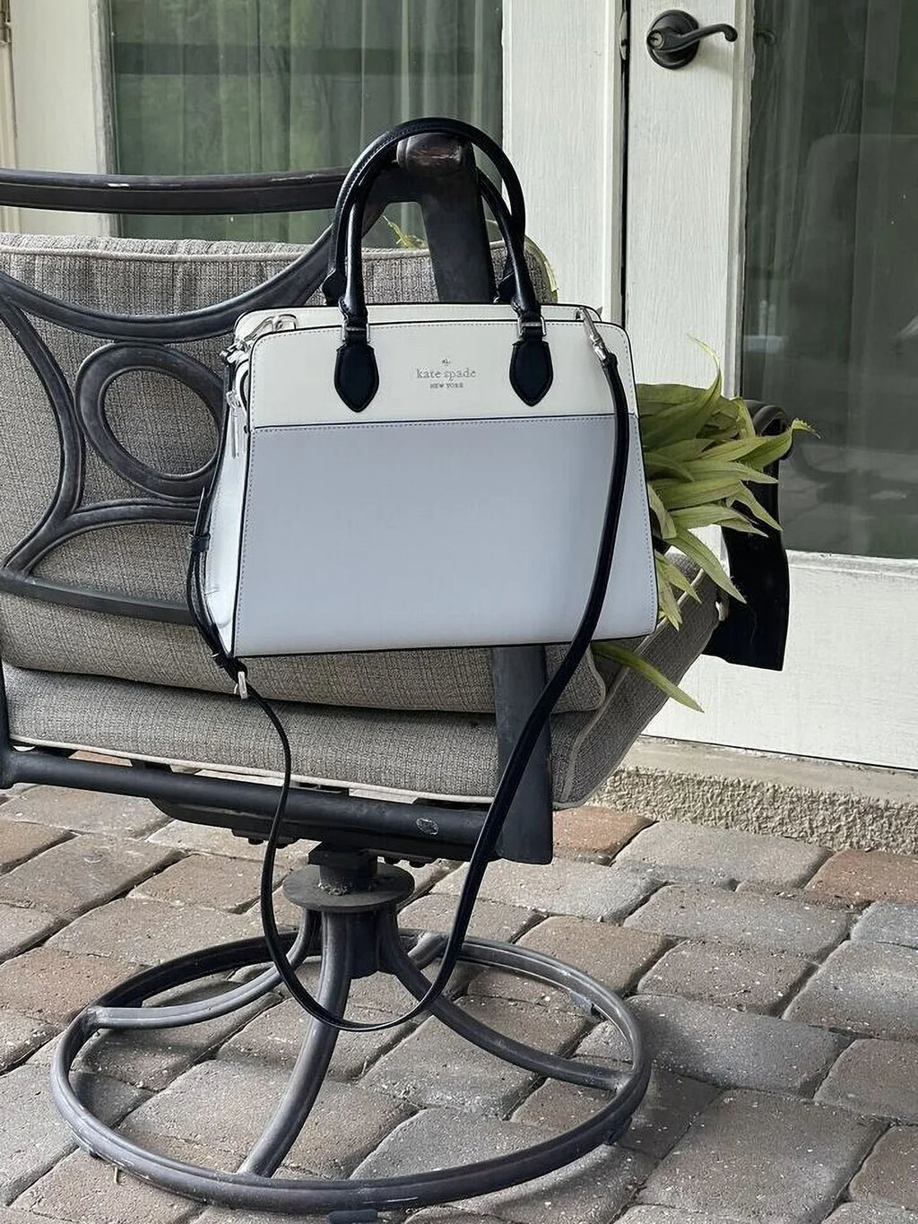 Stylish Kate Spade Madison Medium Platinum Grey Colorblock Leather Satchel Bag Purse KC621