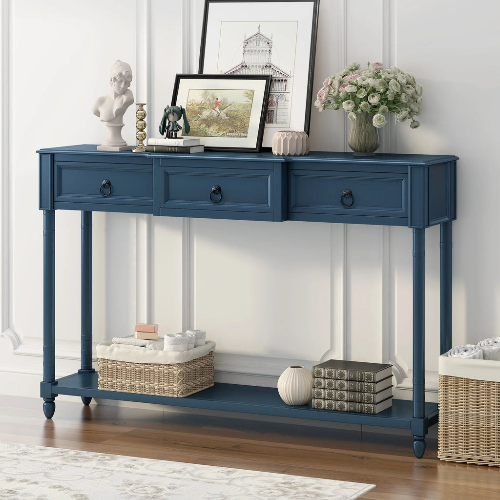 Console Table Sofa Table with Drawers for Entryway with Projecting Drawers and Long Shelf (Antique Navy, OLD SKU: WF189574AAM)