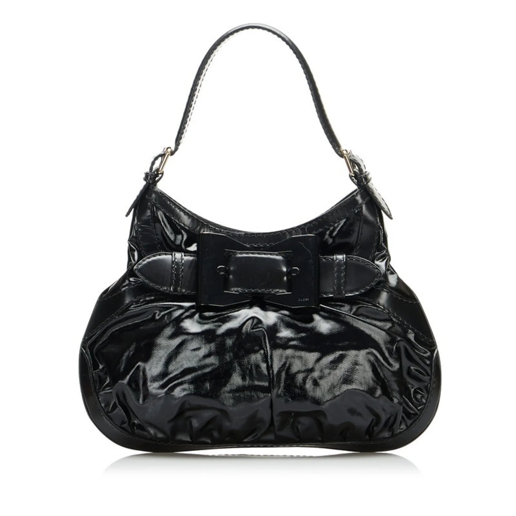 Pre-Owned Gucci Ribbon Handbag Hobo Bag 189885 Black Patent Leather Ladies GUCCI (Good)
