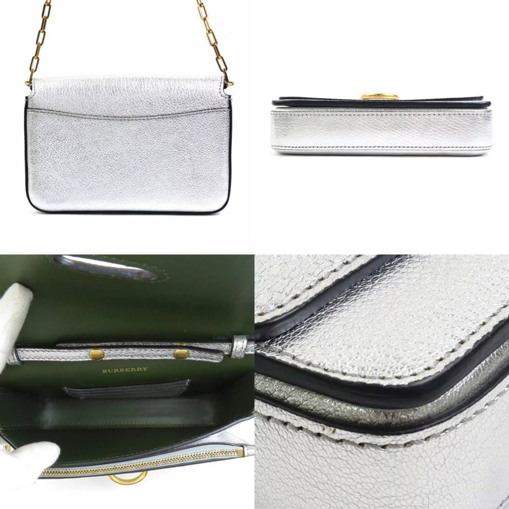 Stylish Pre-Owned Burberry BURBERRY diagonal shoulder bag leather silver ladies (Good)