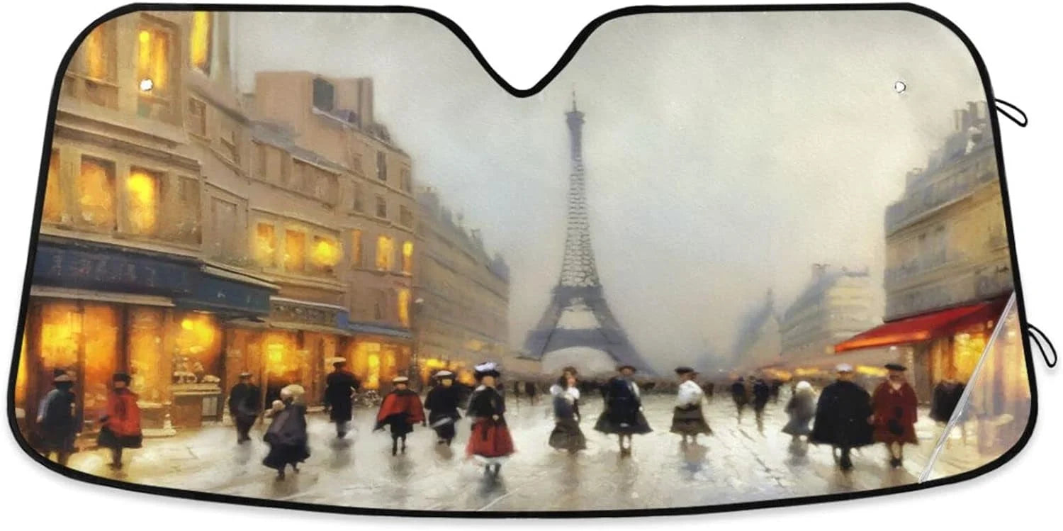 Wellsay Old Paris Landscape Car Windshield Sun Shade,oldable Visor Protector Keep Cool Sunshade Blocks UV Rays and Accessories to Protect for Cars,SUVs,Trucks-55Ã27.6in