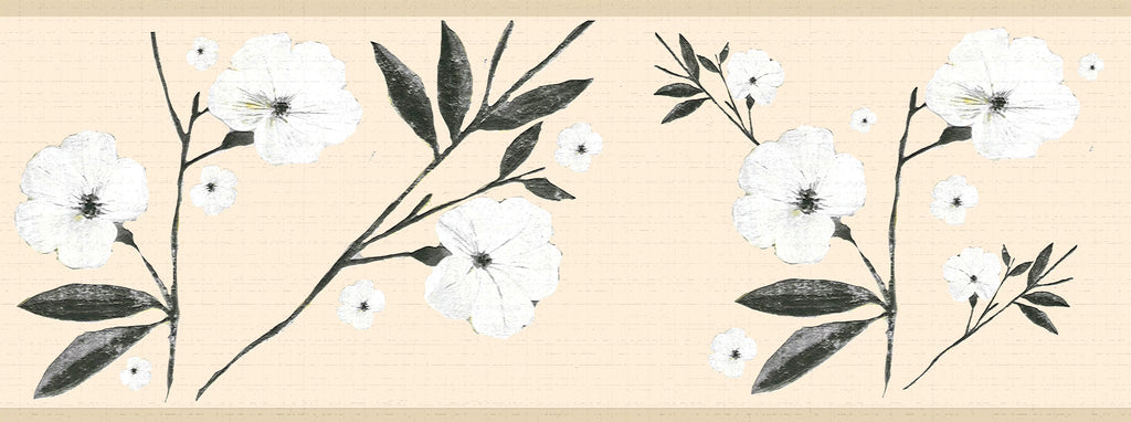 Dundee Deco's Peel and Stick Wallpaper Border - Floral White Cream Flowers and Leaves Wall Border Retro Design, 15 ft x 7 in, Self Adhesive - Exclusive Design