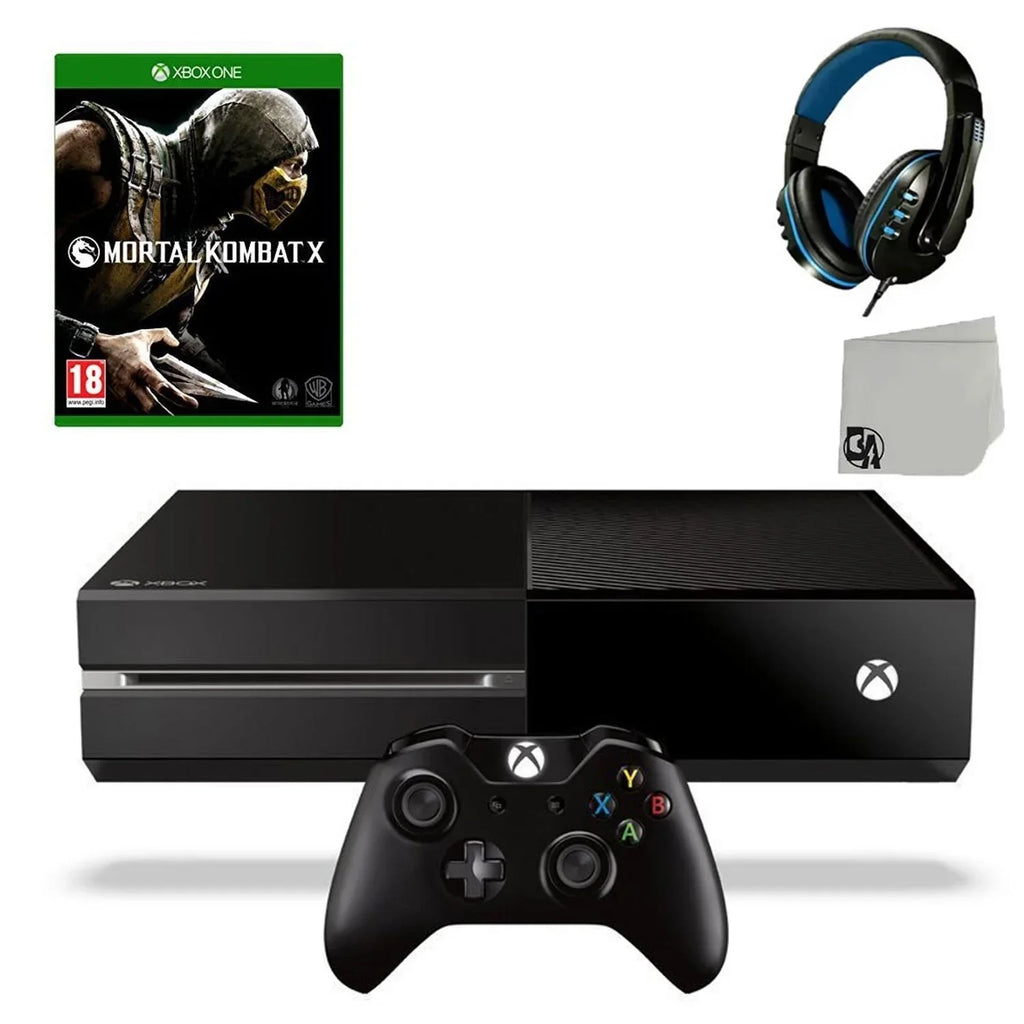 Stylish Xbox One Original 500GB Gaming Console Black Headset With Mortal Kombat X Game BOLT AXTION Bundle Used
