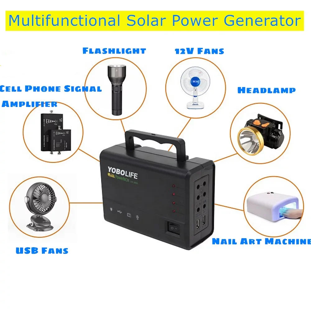 Stylish Portable Solar Power Generator Kit, Power Station with Solar Panel with 4 LED Lights for Outdoor Camping
