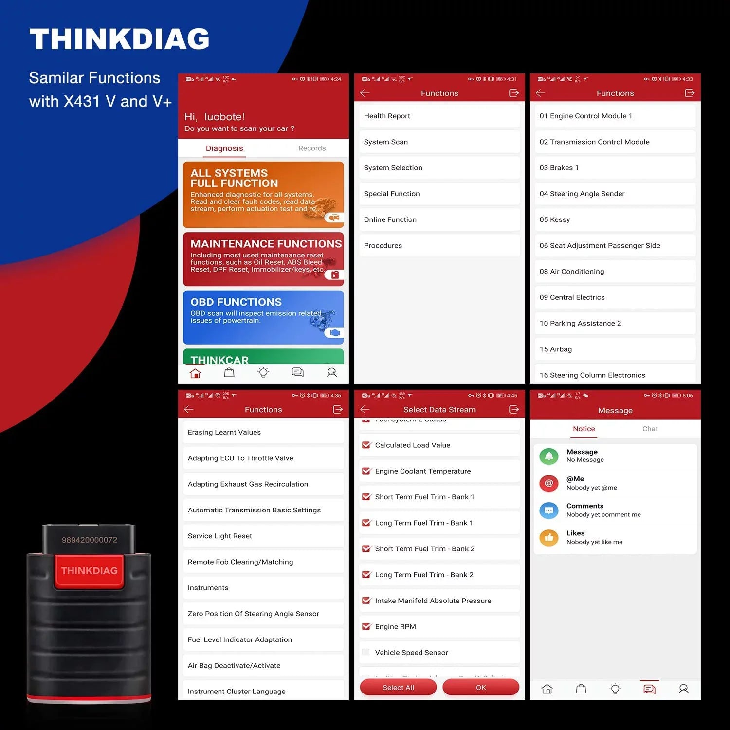Bluetooth OBD2 Scanner Full Systems Car Diagnostic Tool Code Reader (2 Year Software Included) 15 Maintenance Functions for Cars Since 1996- THINKCAR THINKDIAG - Exclusive Design