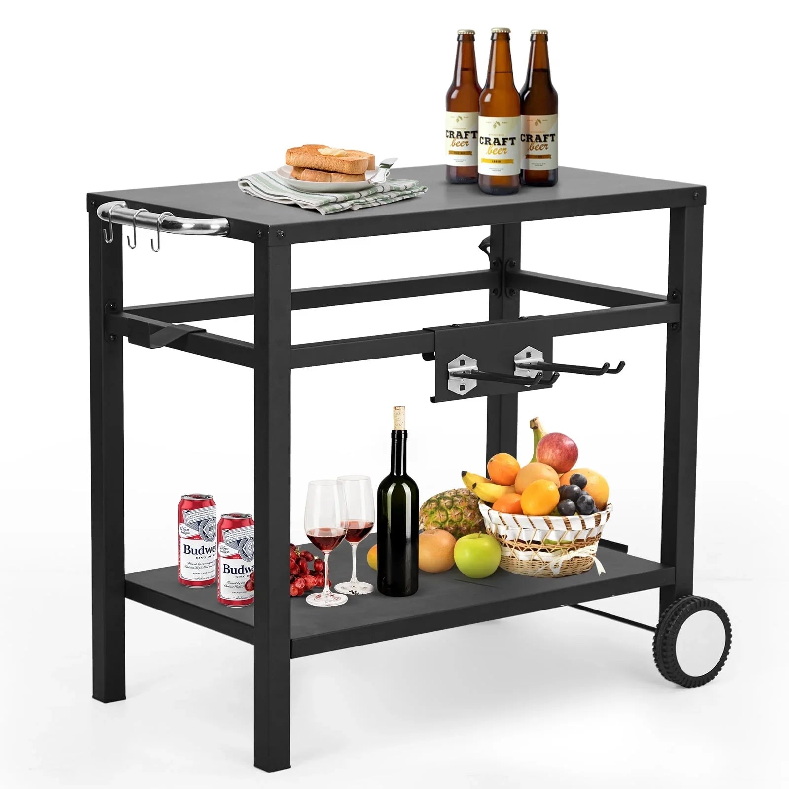 Stylish HomhougoâBarbecue truck Pizza Oven rack,Stainless steel portable barbecue truck Grill prep table with wheels and hooks,side handles,Two Grill truck tabletop grill Cooking station,Bar,Camping, Family