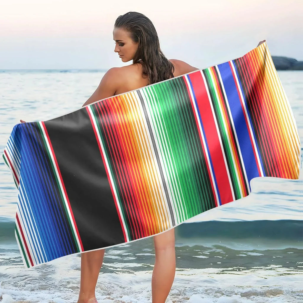 Stylish Bestwell Mexican Serape Blanket Stripes Beach Towel Oversized Towel Blanket, Thin Lightweight Microfiber Sand Free Quick Dry Towel, 30âX60â Multipurpose Pool Bath Yoga Swim Shower Towel