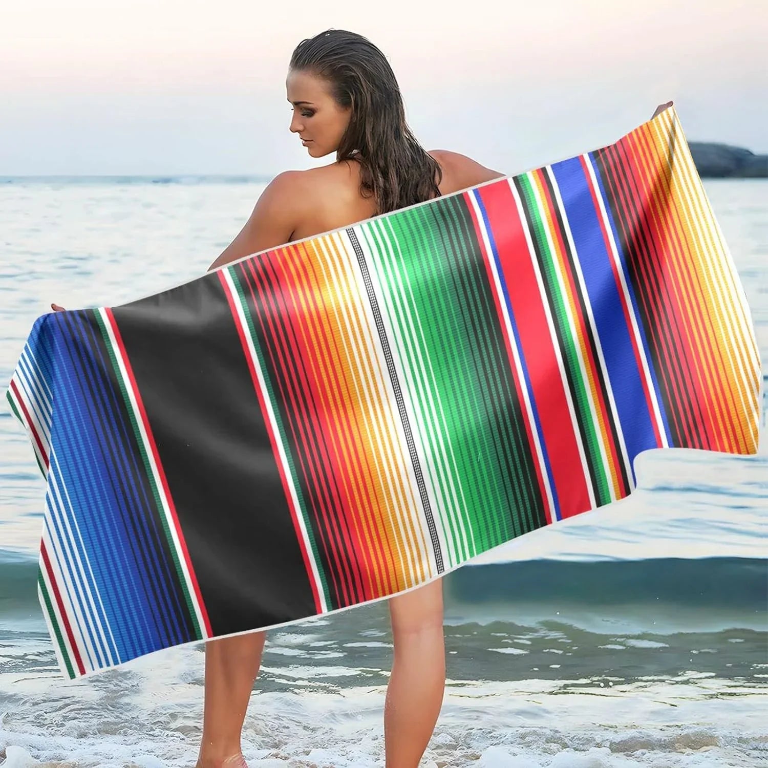 Stylish Bestwell Mexican Serape Blanket Stripes Beach Towel Oversized Towel Blanket, Thin Lightweight Microfiber Sand Free Quick Dry Towel, 30âX60â Multipurpose Pool Bath Yoga Swim Shower Towel