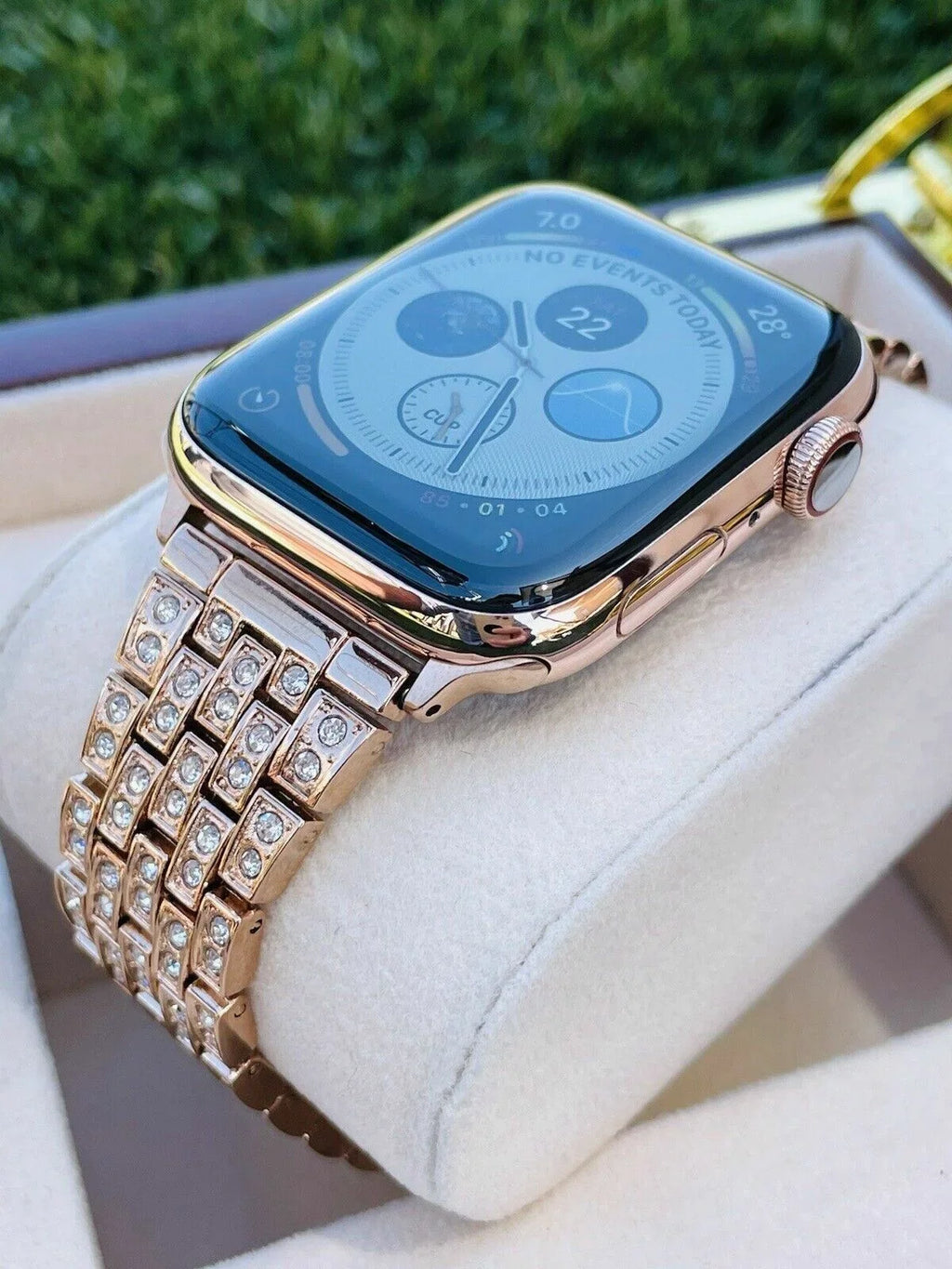 Stylish Custom 24K Rose Gold 45MM iWatch SERIES 7 Stainless Steel Rose Gold Band