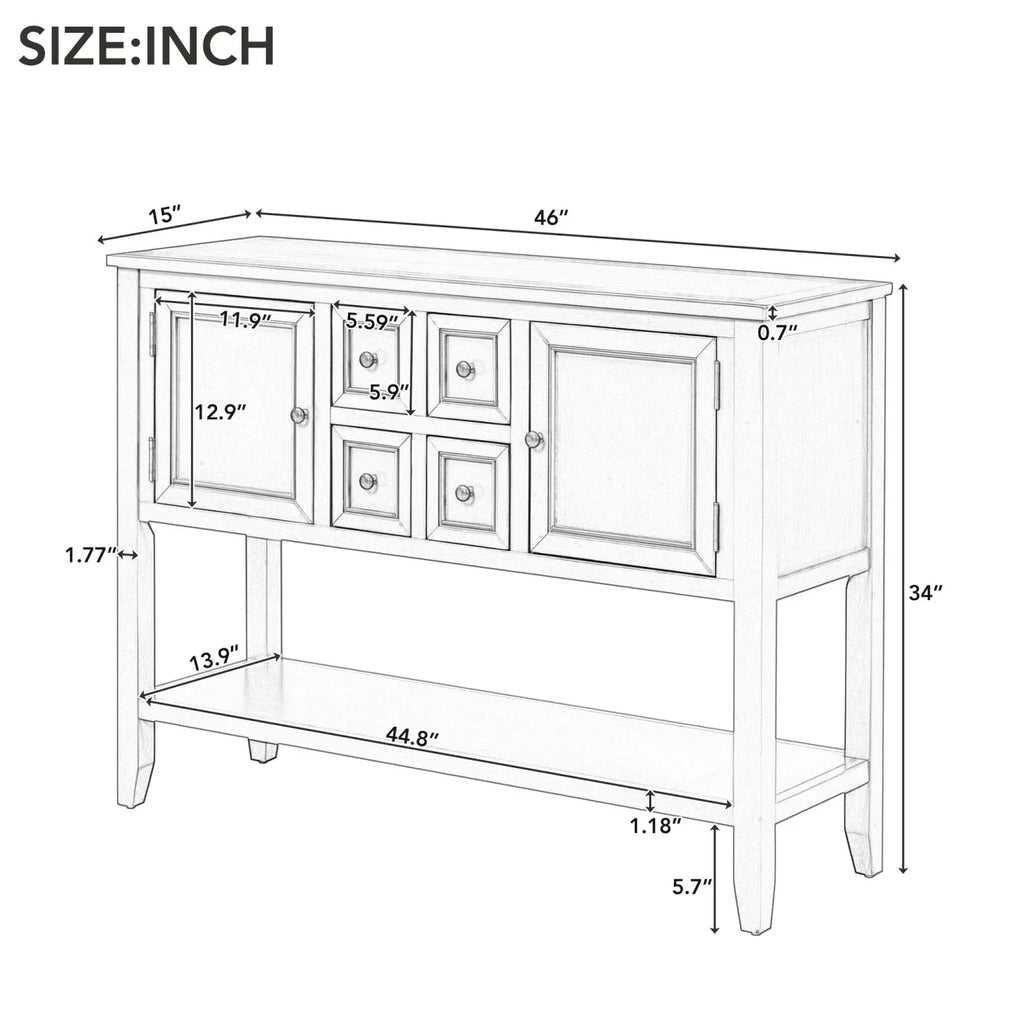 Stylish TREXM Cambridge Series Ample Storage Vintage Console Table with Four Small Drawers and Bottom Shelf for Living Rooms Entrances and Kitchens (Light Navy OLD SKU WF190263AAH)