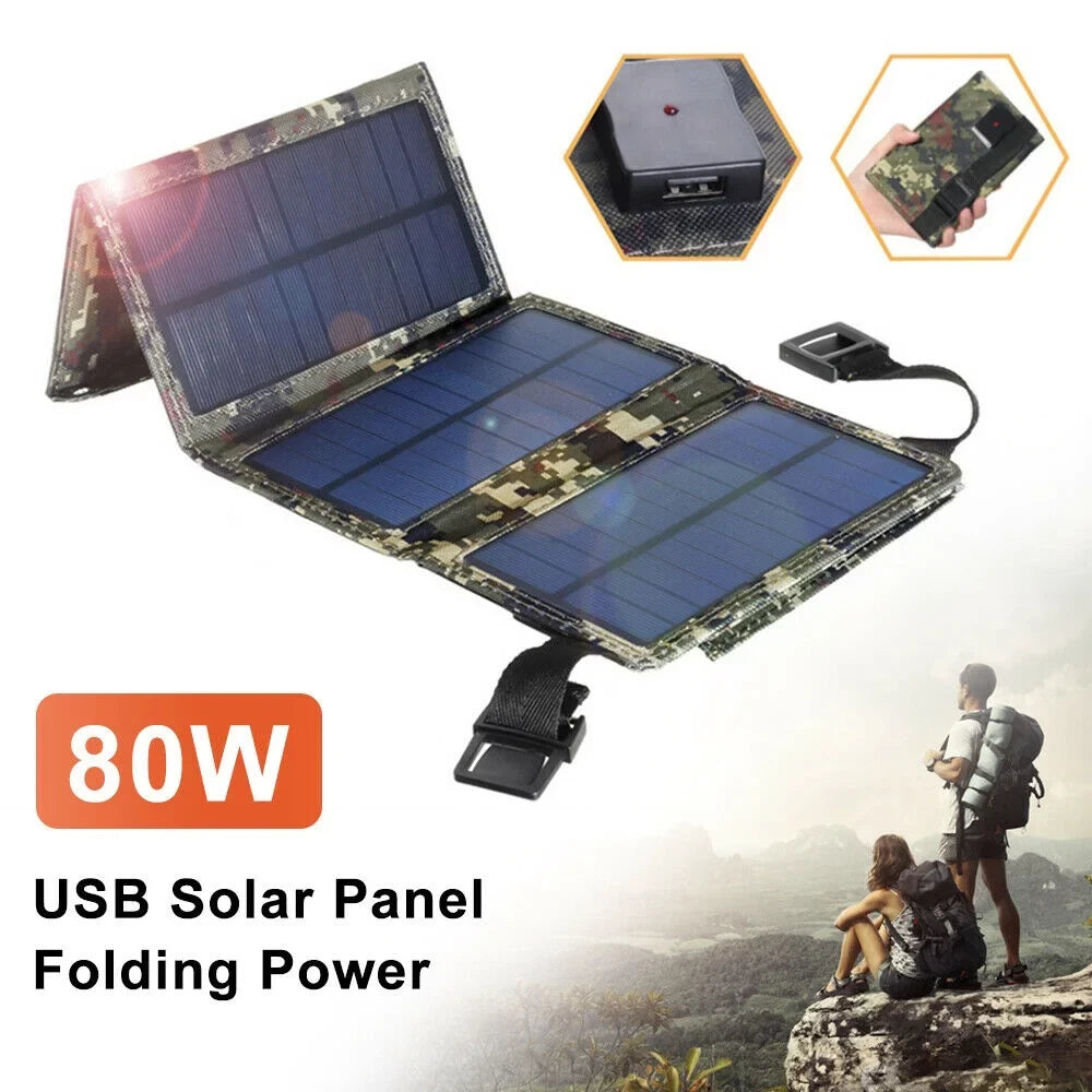 JLLOM 2Pcs 80W USB Solar Panel Folding Portable Power Bank Outdoor Hiking Phone Charger Kit - Exclusive Design