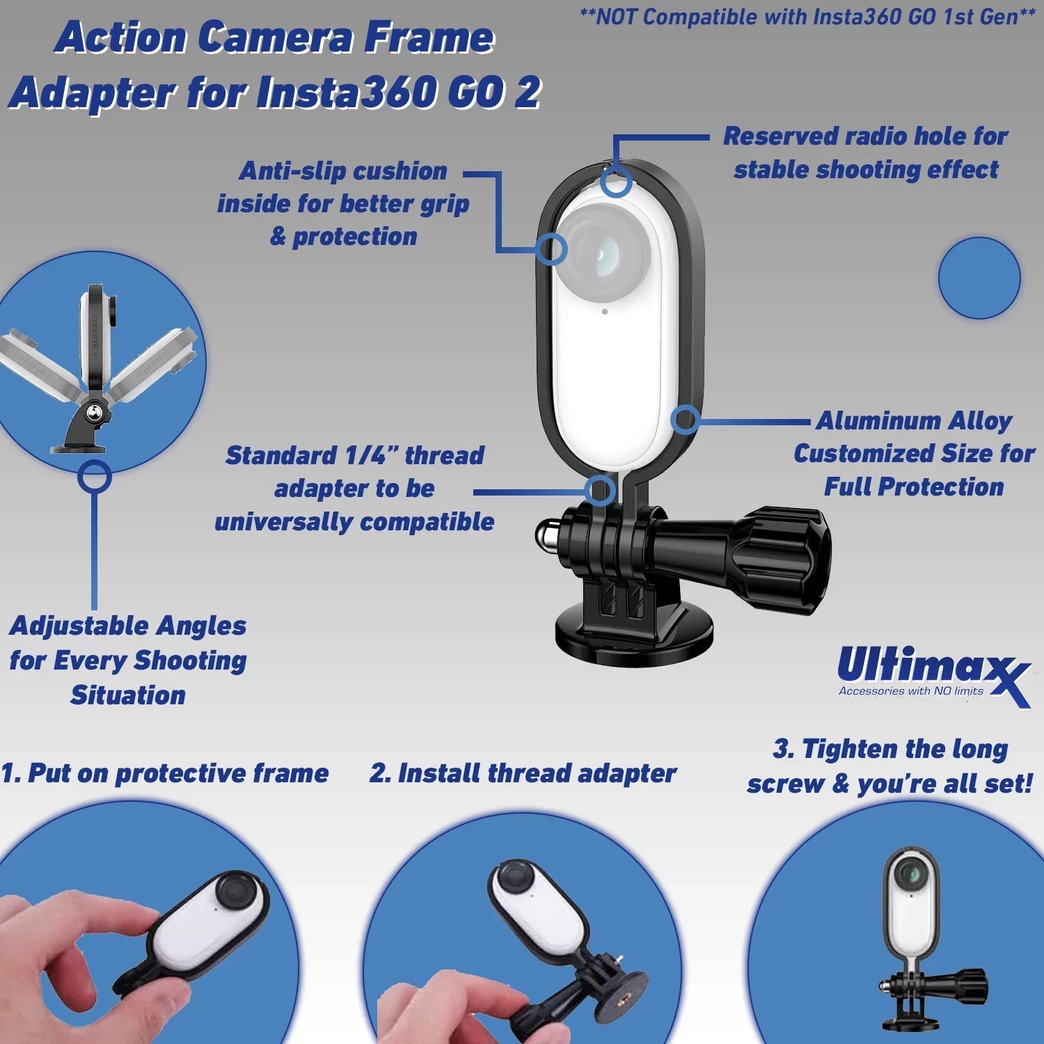 Stylish Ultimaxx Starter Insta360 GO 2 Action Camera Bundle - Includes: Action Camera Frame Adapter, Selfie-Stick, Floating Wrist Strap & Much More