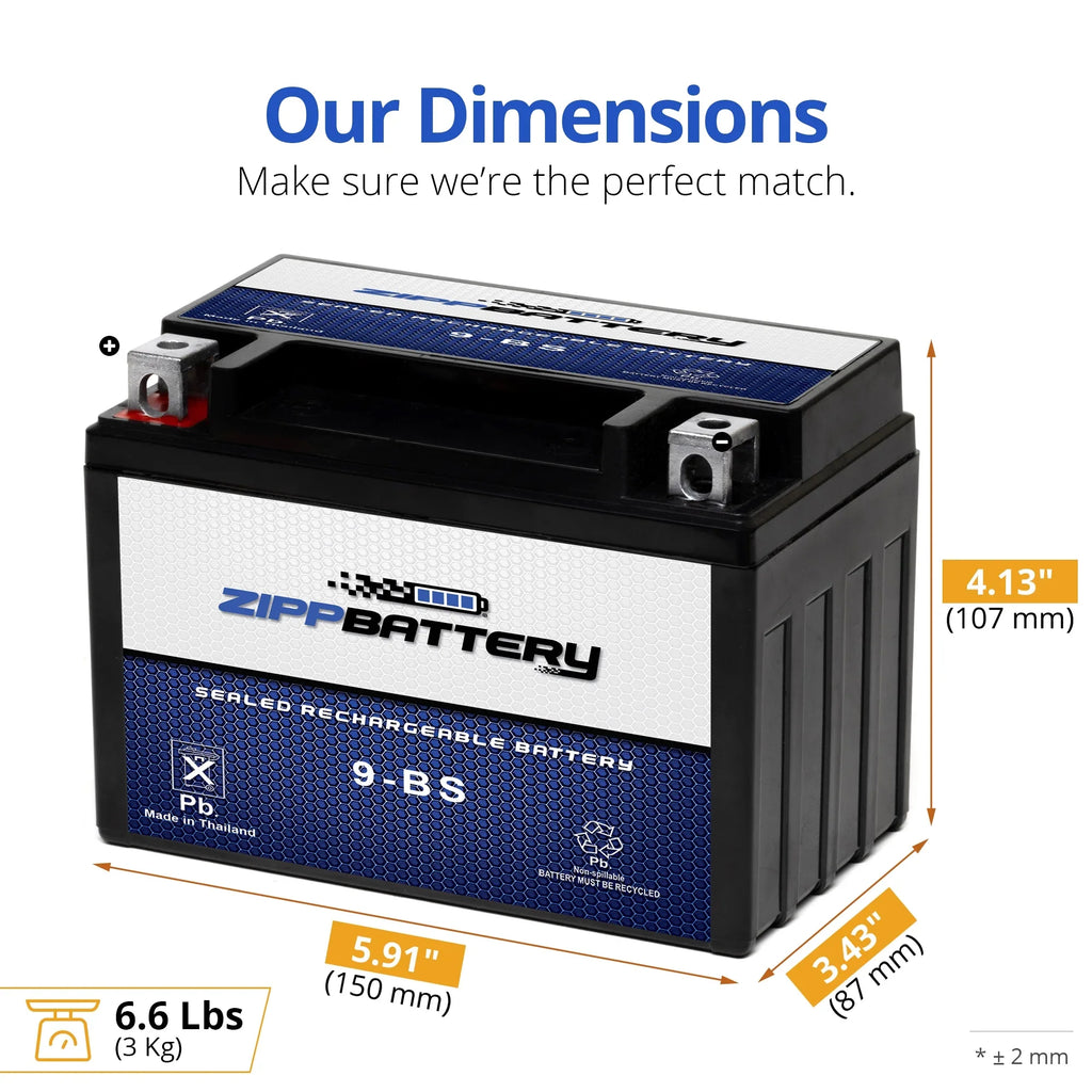 Zipp Battery YTX9-BS (9-BS 12 Volt,8 Ah, 120 CCA) Motorcycle Battery for Ktm 640cc Adventurer Duke 2000 - Exclusive Design