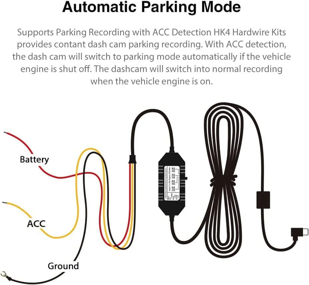 VIOFO HK4 Acc Hardwire Kit, USB-C Hard Wire Kit for T130, A119MINI Dash Cam, Low Voltage Protection for Parking Mode - Exclusive Design