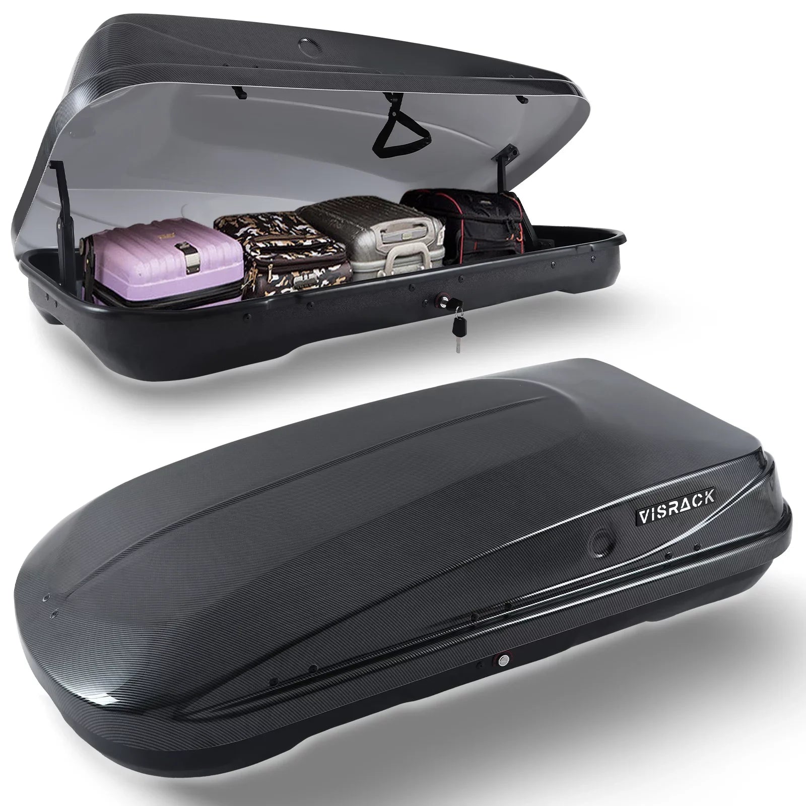 Large Rooftop Cargo Carrier Hard Shell Rooftop Cargo Box with Double Locks, 13 ftÂ³ Waterproof Cargo Box for SUV Rooftop 56.3" L x 30.3" W x 13.8" H, Carbon Fibre Grain